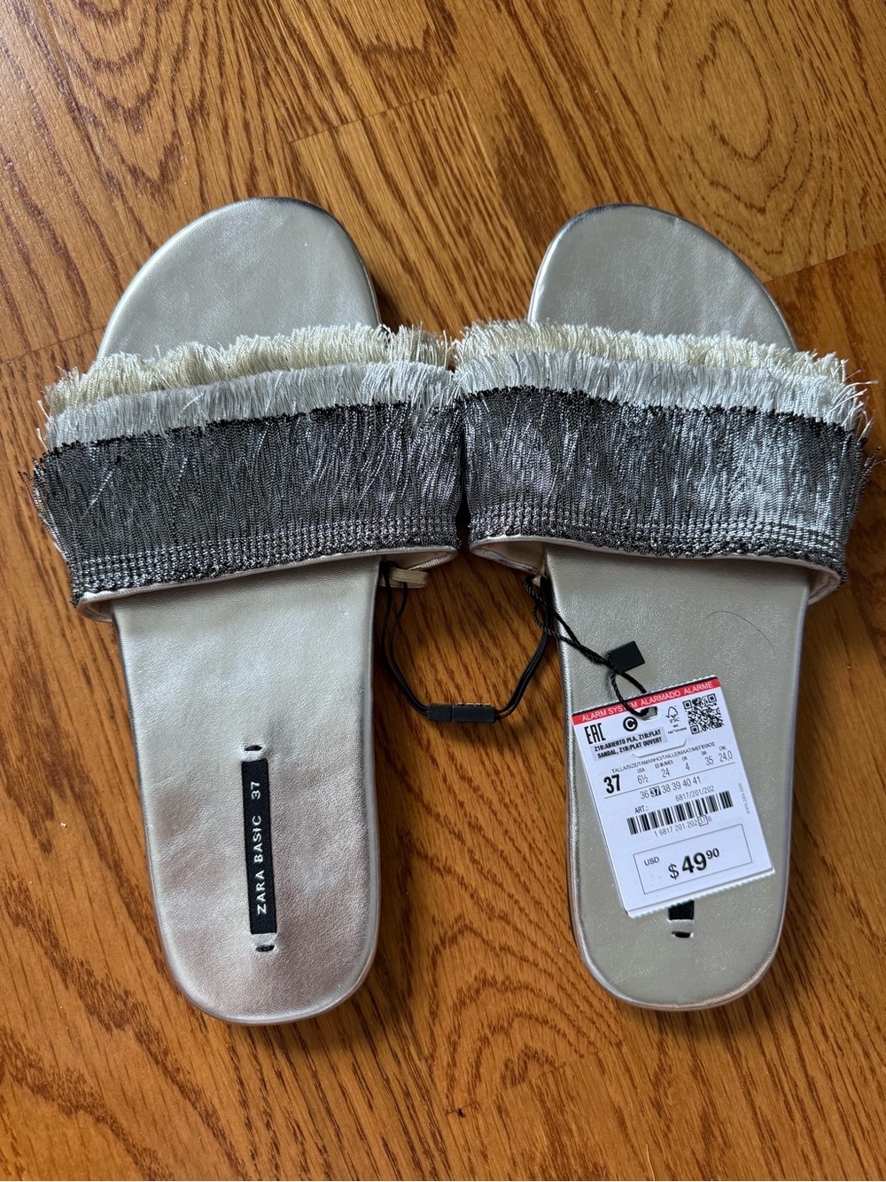 Zara Silver Fringe Slide Sandals